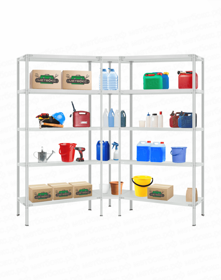 Стеллаж угловой 2000х1500х1500 (5 ярусов глубиной 300мм) купить в Североморске