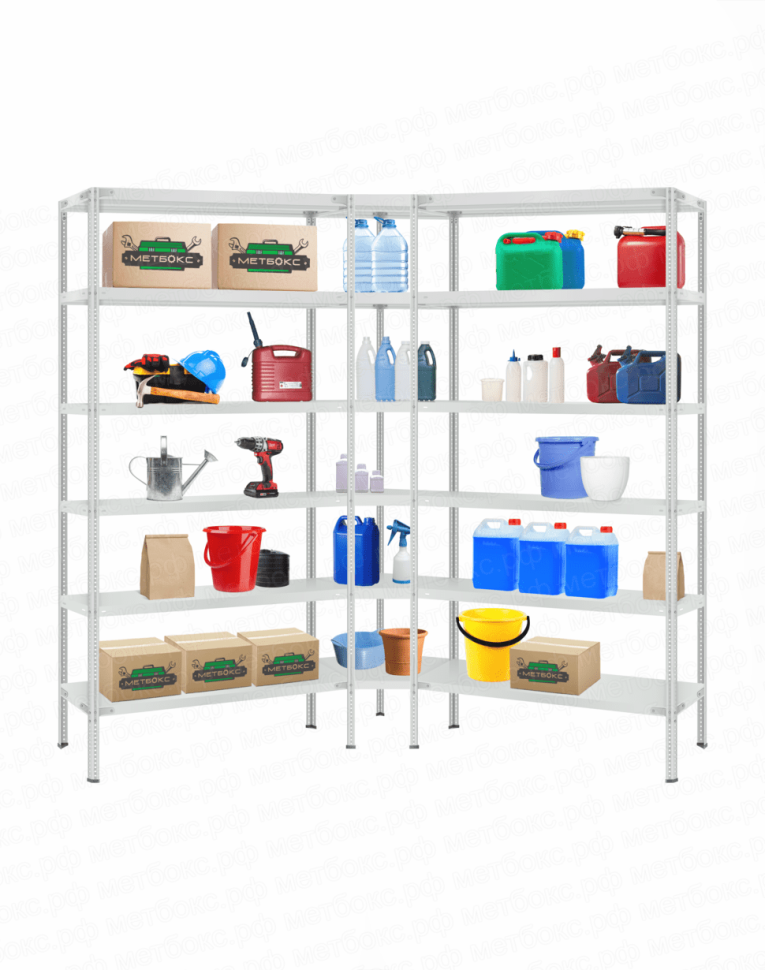 Стеллаж угловой 2000х1500х1500 (6 ярусов глубиной 300мм) купить в Североморске