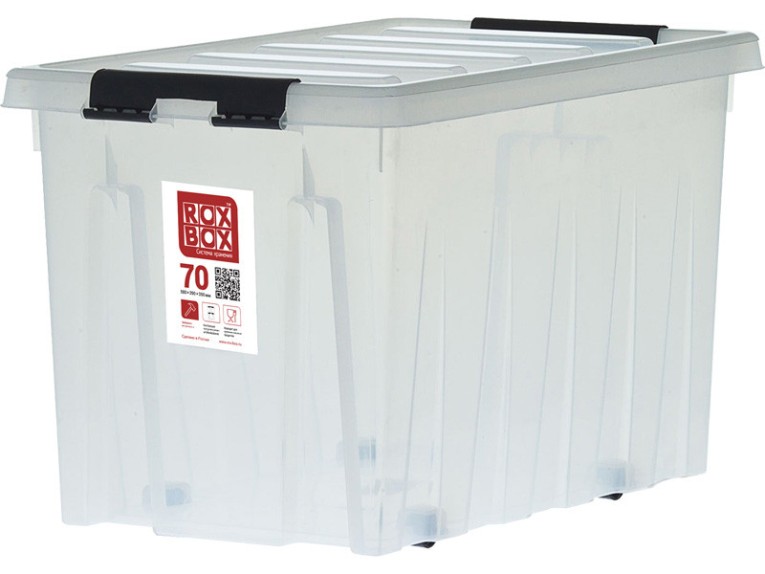 Контейнер Rox Box Original 70 (580х390х350 мм с крышкой и клипсами, на роликах, прозрачный) купить в Североморске Контейнер Rox Box Original 70 (580х390х350 мм с крышкой и клипсами, на роликах, прозрачный) купить в Североморске